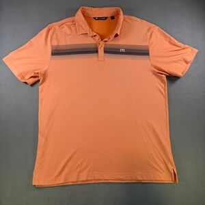 TravisMathew Mens XL Orange Striped Pima Cotton Blend Short Sleeve Golf Polo